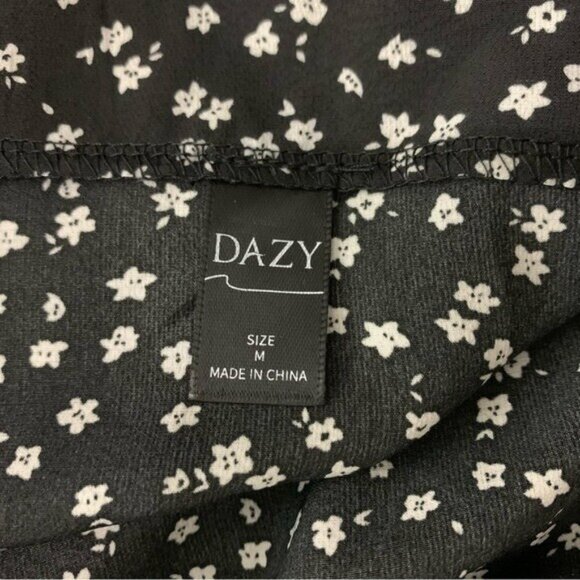 Dazy Black White Floral Mini Skirt Flowy A Line Cottagecore Aesthetic Medium - Picture 3 of 5